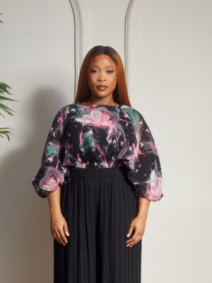 (2FOR30K)BLACKISHPINK FLORAL SUNRAY BATWING CROP TOP