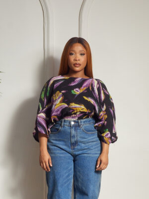 (2FOR30K)BLACK FLORAL SUNRAY BATWING CROP TOP