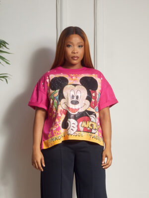YAO 3975 PINK EMBELLISHED TRG MICKEY STONED BOX TEE
