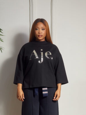 100% LEAVES BLACK BEADWORK AJE PONCHO TEE