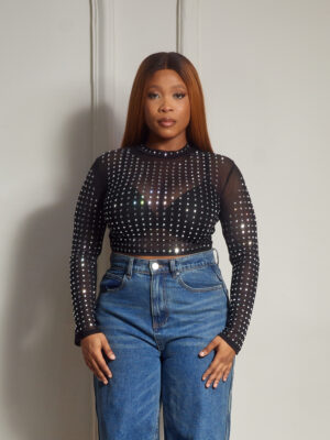 (2FOR40K) BLACK MESH SPARKLY CROP TOP