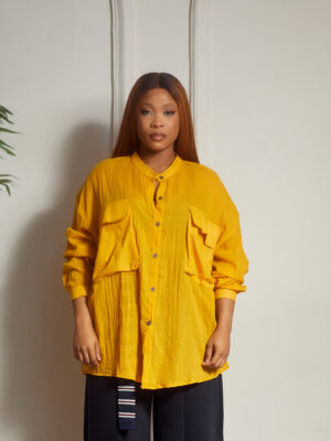 (2FOR40K) SHUO CRINKLED MUSTARD DOUBLE POCKET SHIRT