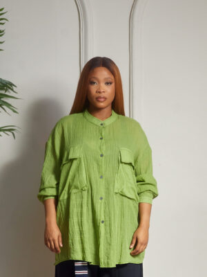 (2FOR40K) SHUO CRINKLED OLIVE DOUBLE POCKET SHIRT