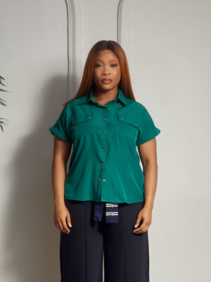 (2FOR35K) YIMO GREEN DOUBLE POCKET MILITARY SHIRT