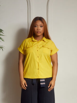 (2FOR35K) YIMO MUSTARD DOUBLE POCKET MILITARY SHIRT
