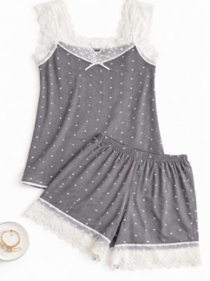 GREY X IVORY SPOTTY RIB BONE LACE INSERT 2PCS SET