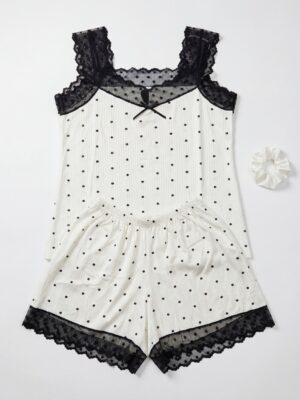 IVORY X BLACK SPOTTY RIB BONE LACE INSERT 2PCS SET