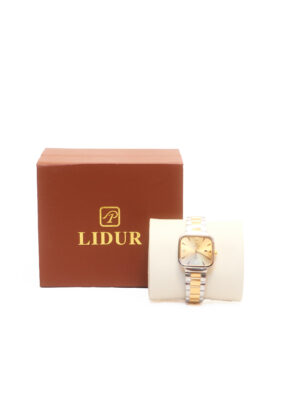 LIDUR 2TONE MINI SQUARE GOLD FACE CHAIN WATCH