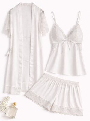 MEIH IVORY SILK WITH LACE INSERT 3PCS SLEEP SET