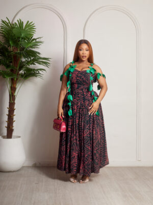 SASHES X HIDES GREEN LEAF CUTLET CHIFFON ADIRE KIMMI DOLL DRESS