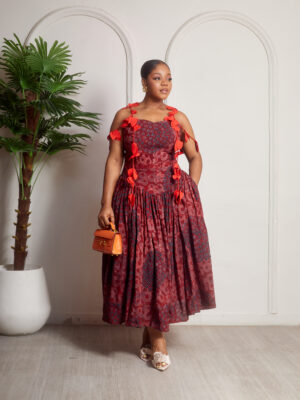 SASHES X HIDES RED LEAF CUTLET CHIFFON ADIRE KIMMI DOLL DRESS