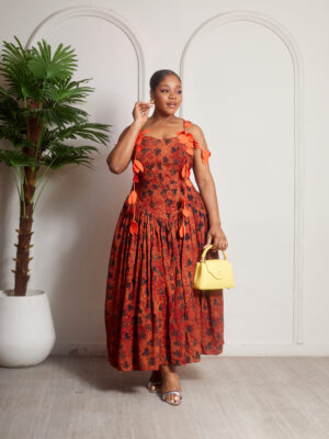 SASHES X HIDES ORANGE LEAF CUTLET CHIFFON ADIRE KIMMI DOLL DRESS