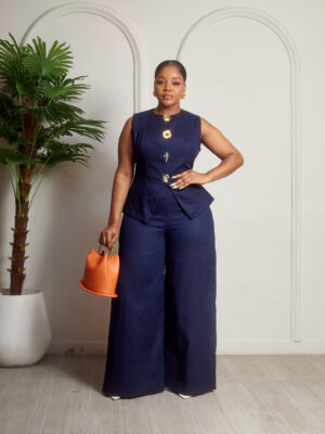 SASHES X HIDES NAVY LINEN MIXED BUTTONS WAISTCOAT PANT SUIT SET