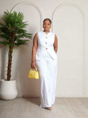 SASHES X HIDES IVORY LINEN MIXED BUTTONS WAISTCOAT PANT SUIT SET