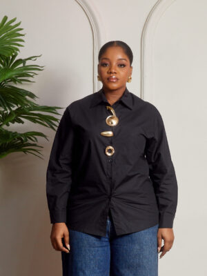 FASHCLASS BLACK MERMAID MIXED GOLD BUTTONS SHIRT
