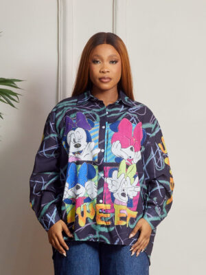 (2FOR50K) BLACK GRAPHITTI PRINT SWEET STONED MINNIE SHIRT