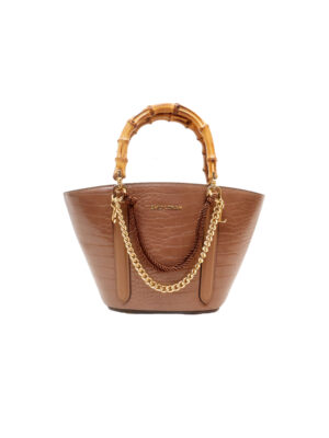 EMILY LORAN 4044 BROWN CROCO BAMBOO HANDLE BAG
