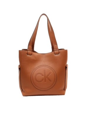 CK CAMEL PEBBLED LEATHER LARGE SHOPPER BAG