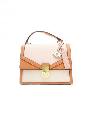 EMILY LORAN 11023 NUDE BEIGE GOLD TWISTLOCK TOP HANDLE SATCHEL