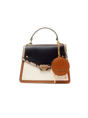 EMILY LORAN 4018 CAMEL BLACK CONTRAST TOP HANDLE BAG