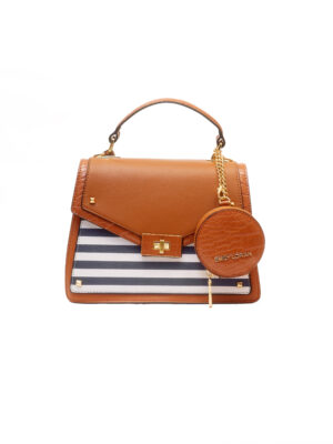 EMILY LORAN 4018 BLUE STRIPE CAMEL CONTRAST TOP HANDLE BAG