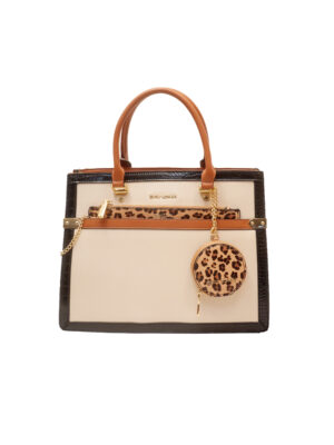 EMILY LORAN 4037 CREAM LEOPARD PURSE INSERT GRAB HANDLE TOTE