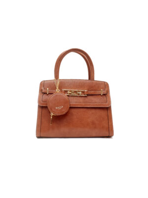 EMILY LORAN 4026 CAMEL REPTILE GOLD CHAIN BUCKLE GRAB HANDLE BAG