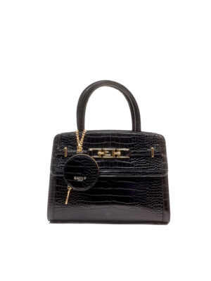 EMILY LORAN 4026 BLACK CROC GOLD CHAIN BUCKLE GRAB HANDLE BAG