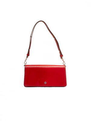 TORY BURCH EMERSON PATENT WARM RED CONVERTIBLE CROSS BODY BAG
