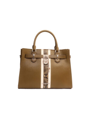 MICHAEL KORS HAMILTON OLIVE NAUTICAL STRIPE PADLOCK BIG BAG