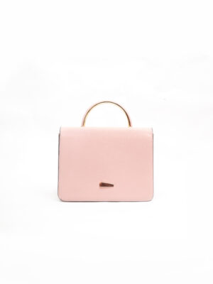 (2FOR55K) PINK METAL TOP HANDLE SMOOTH LEATHER BAG