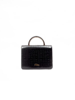 (2FOR55K) BLACK 1169 PATENT CROCO METAL TOP HANDLE BAG