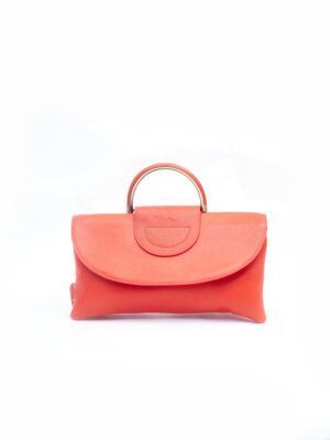 RED VINTAGE OVERSIZED LEATHER METAL GRAB HANDLE PURSE