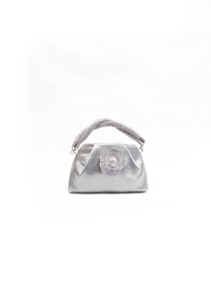 6141 SILVER SATIN ENVELOPE STONE PURSE