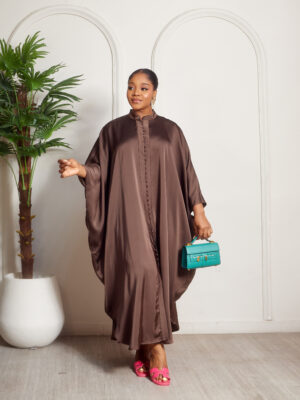 (2FOR75K)ZR CHOCO SILK MULTI BUTTON CAFTAN
