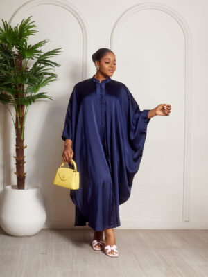 (2FOR75K)ZR NAVY SILK MULTI BUTTON CAFTAN