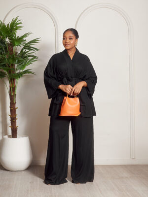MATI BLACK LINEN KIMONO X PANT 2PCS SET