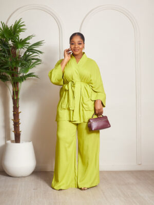 MATI LIME LINEN KIMONO X PANT 2PCS SET