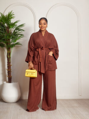 MATI CHOCO LINEN KIMONO X PANT 2PCS SET