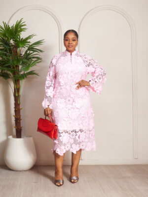 PINK PETAL DETAIL GUIPURE LACE CAFTAN