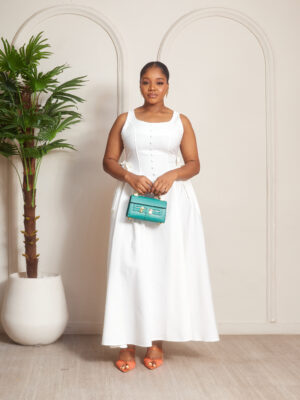 (2FOR60K)ZR IVORY SIDE BOW DOLL MIDI DRESS