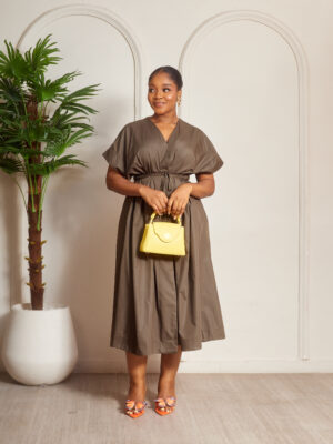 (2FOR55K) ZR 25871 KHAKI MULTI SEAM CAPS SHIRT DRESS