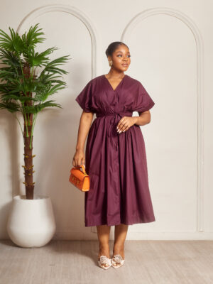 (2FOR55K) ZR 25871 AUBERGINE MULTI SEAM CAPS SHIRT DRESS