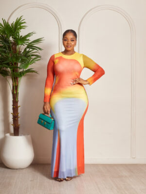 (2FOR40K) ALICE WATERCOLOR PRINT MESH MAXI DRESS