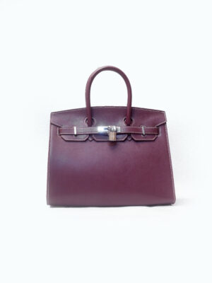 DARK BERRY 30CM SMOOTH LEATHER SILVER FINISH HSISTER GRAB HANDLE BAG