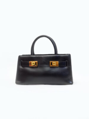 DAFEN BLACK DOUBLE GOLD BUCKLE STRUCTURED TOP HANDLE BAG