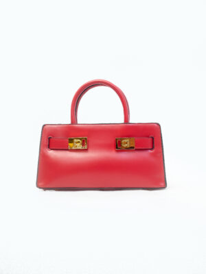 DAFEN RED DOUBLE GOLD BUCKLE STRUCTURED TOP HANDLE BAG