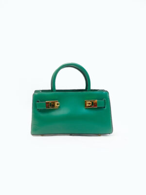 DAFEN GREEN DOUBLE GOLD BUCKLE STRUCTURED TOP HANDLE BAG