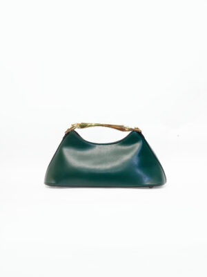 GREEN GOLD METAL HANDLE BOAT SHAPED BAG