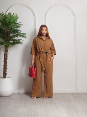 ZR COFFEE CUT OUT SHAWL BACK PANT SUIT SET